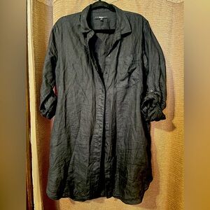 Quince Black Linen Shirt Dress